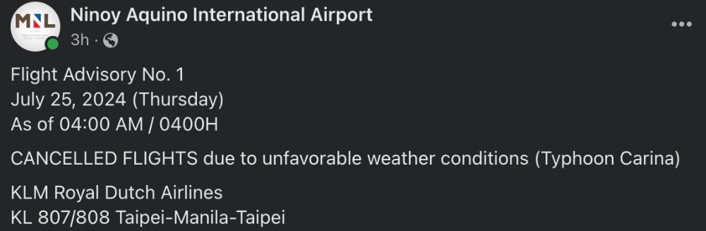 25日 NAIA机场取消上百家航班