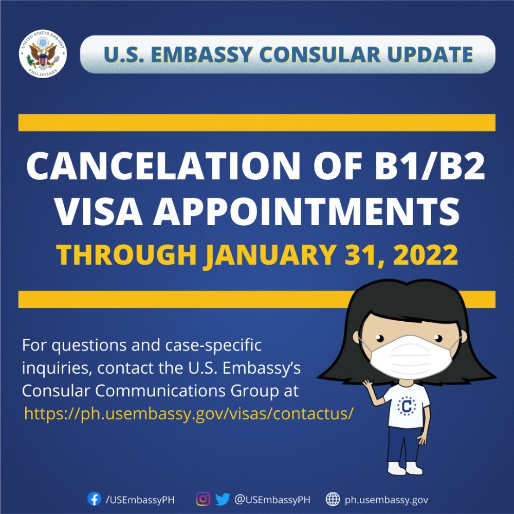 美国驻菲使馆取消一月份面签预约及非紧急领事服务