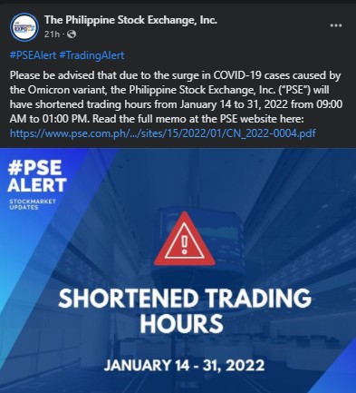 菲律宾证券交易所宣布缩短股票交易时间